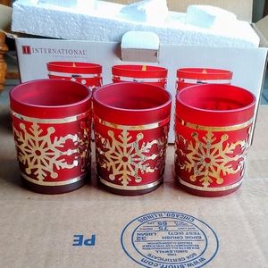 🌻 $5! Red Votive Holders w/ Silver Snowflakes